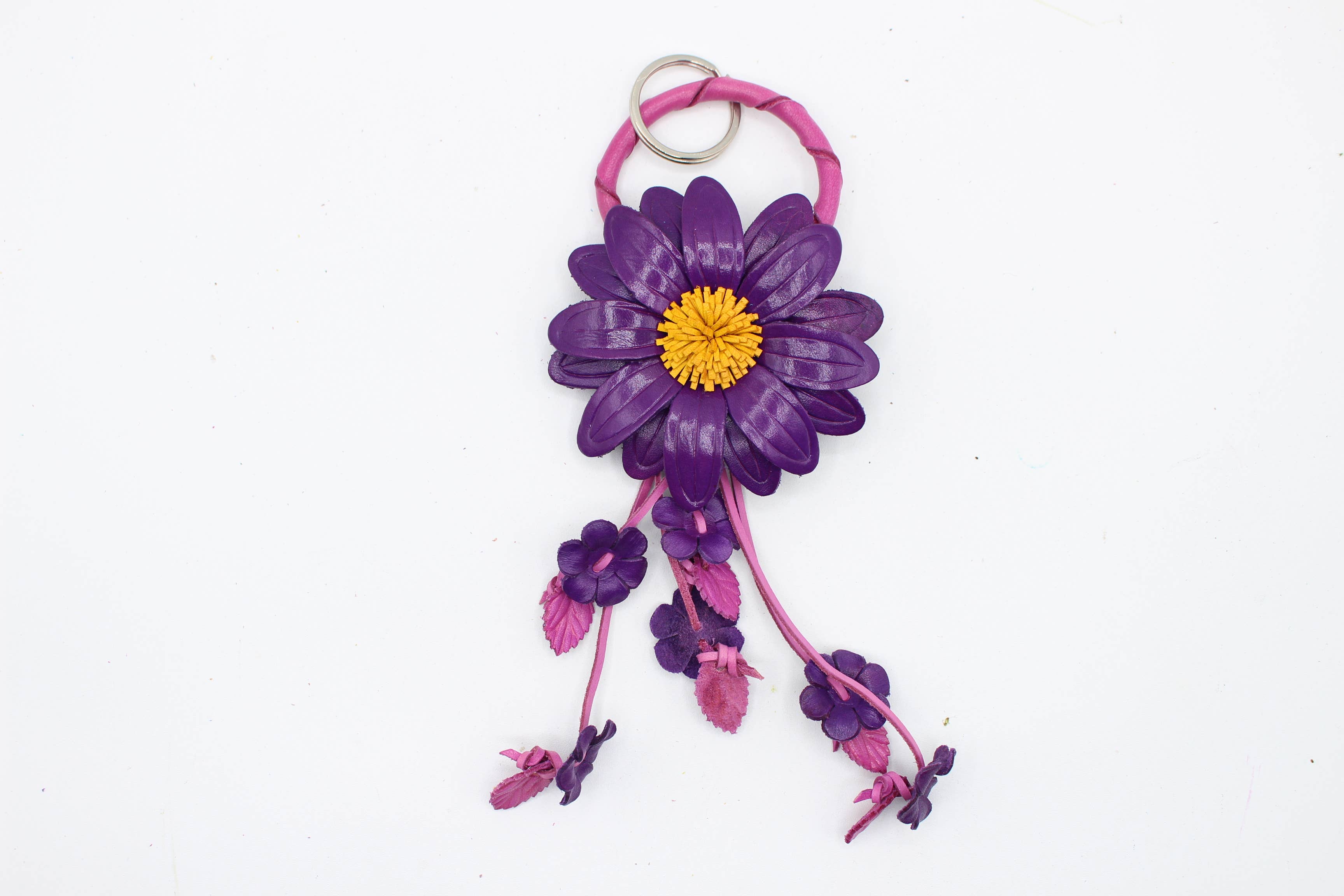 Large Leather Sunflower Keychain Bag Charm Leather Purse Charms