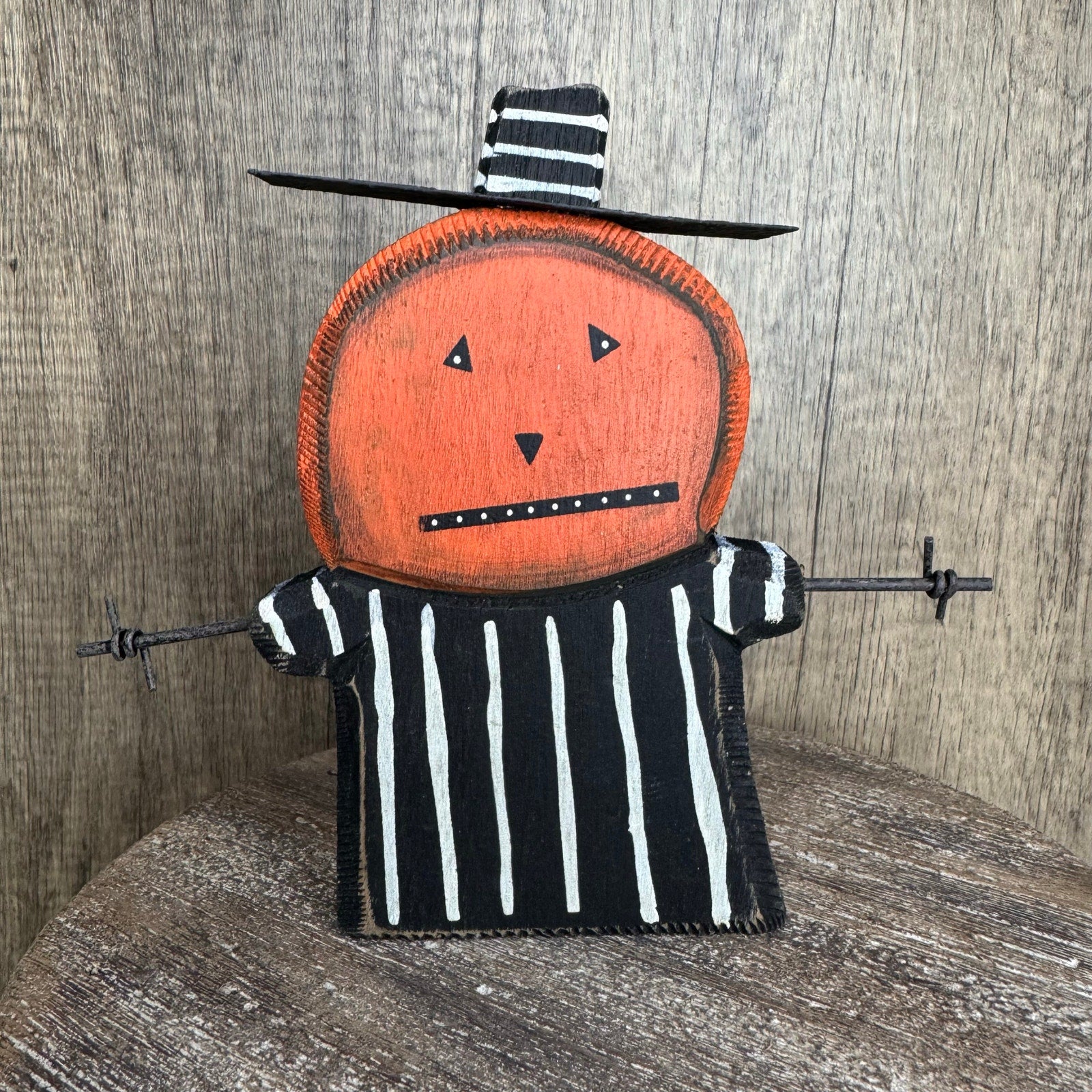 Rustic Halloween Jack O Lantern Home Decor Sitter Wood Pumpkin Fall FAST SHIP NEW