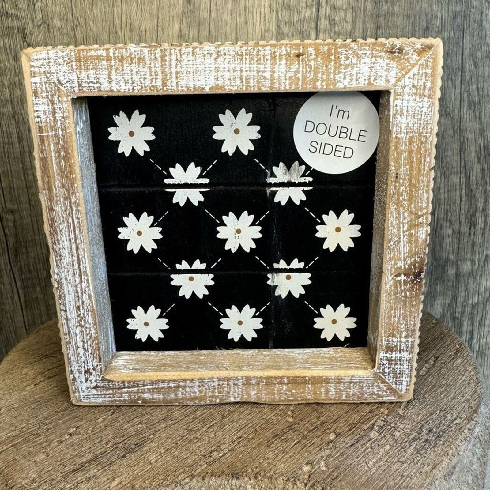 Rustic Wood Decor Christmas Tree Daisy Sign 5 x 5 Picture Boho Home NEW Gift