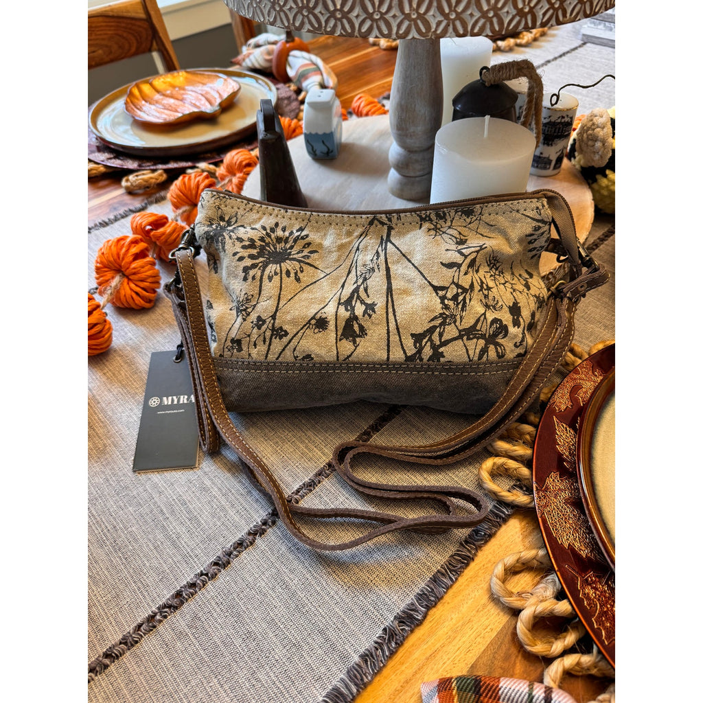 Canvas Gray Beige Purse Crossbody Bag Boho Accessories 11 x 7